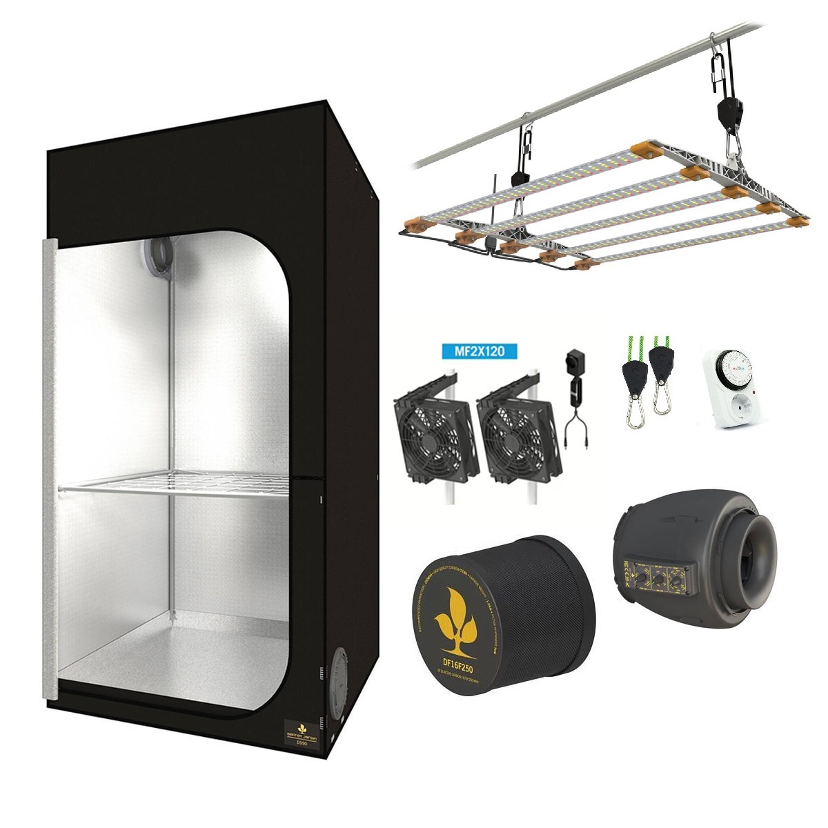 SJ Darkstreet 90 - Cosmorrow 200W - expert paket med temperaturstyrd EC-fläkt