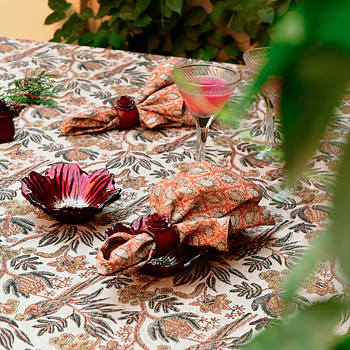 Chamois Linen Tablecloth Parrot Rust