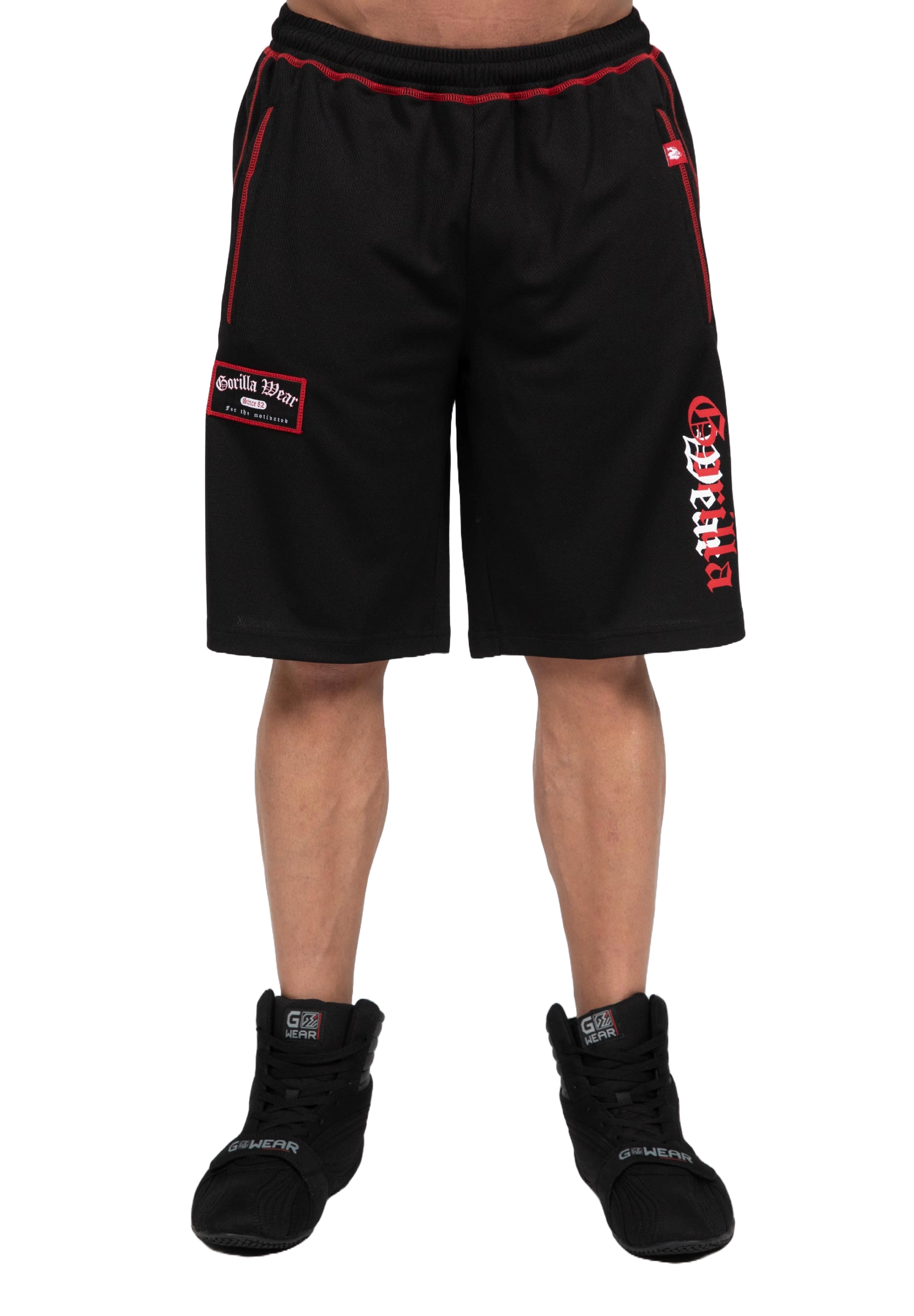 Marlow Mesh Shorts, black/red
