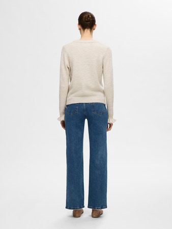 SLFLULU LS KNIT FRILL CUFF O-NECK NOOS Birch MELANGE - 3