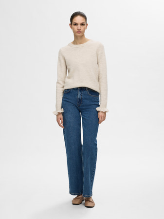 SLFLULU LS KNIT FRILL CUFF O-NECK NOOS Birch MELANGE - 2