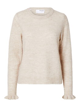SLFLULU LS KNIT FRILL CUFF O-NECK NOOS Birch MELANGE