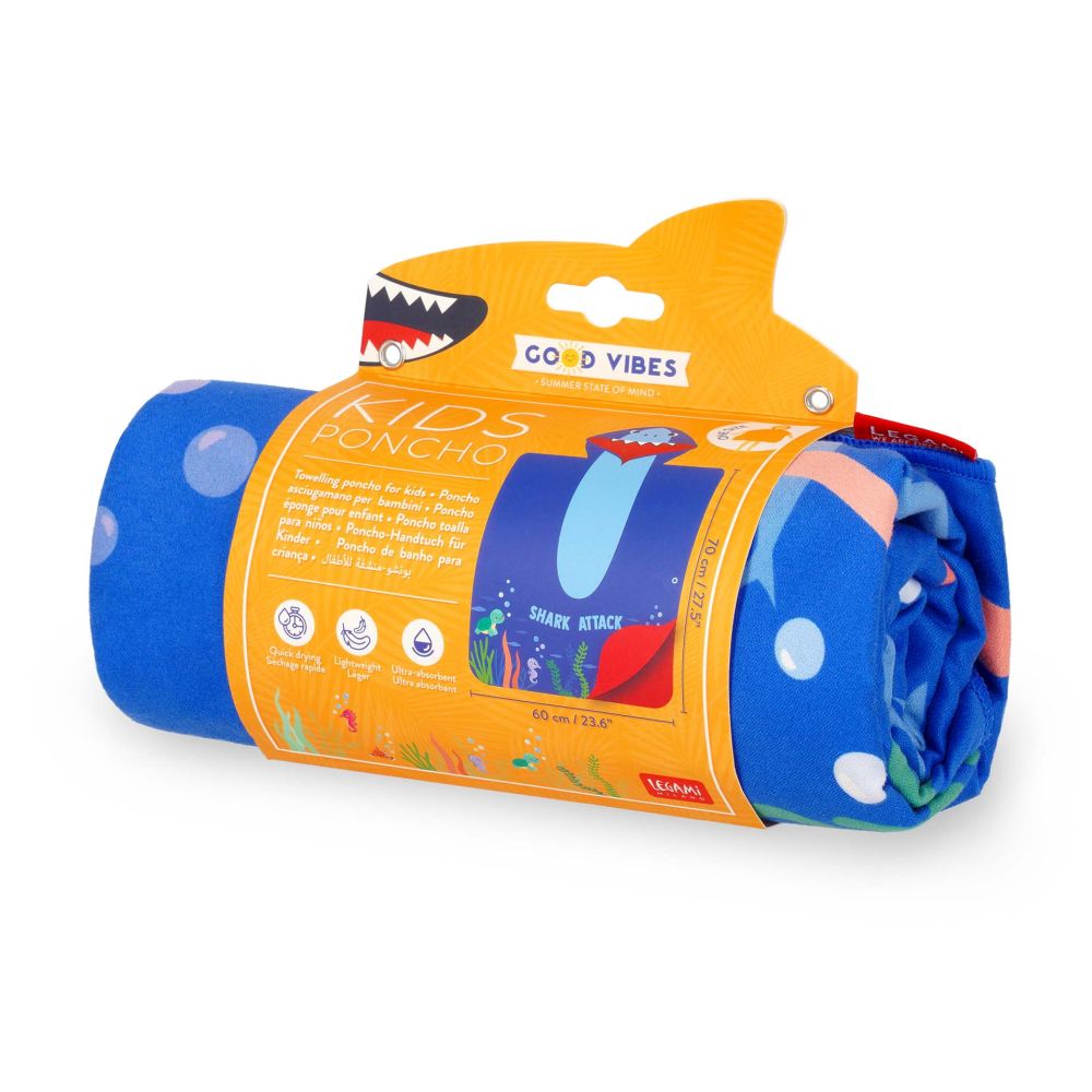 Håndklæde-poncho kids, Shark - 5