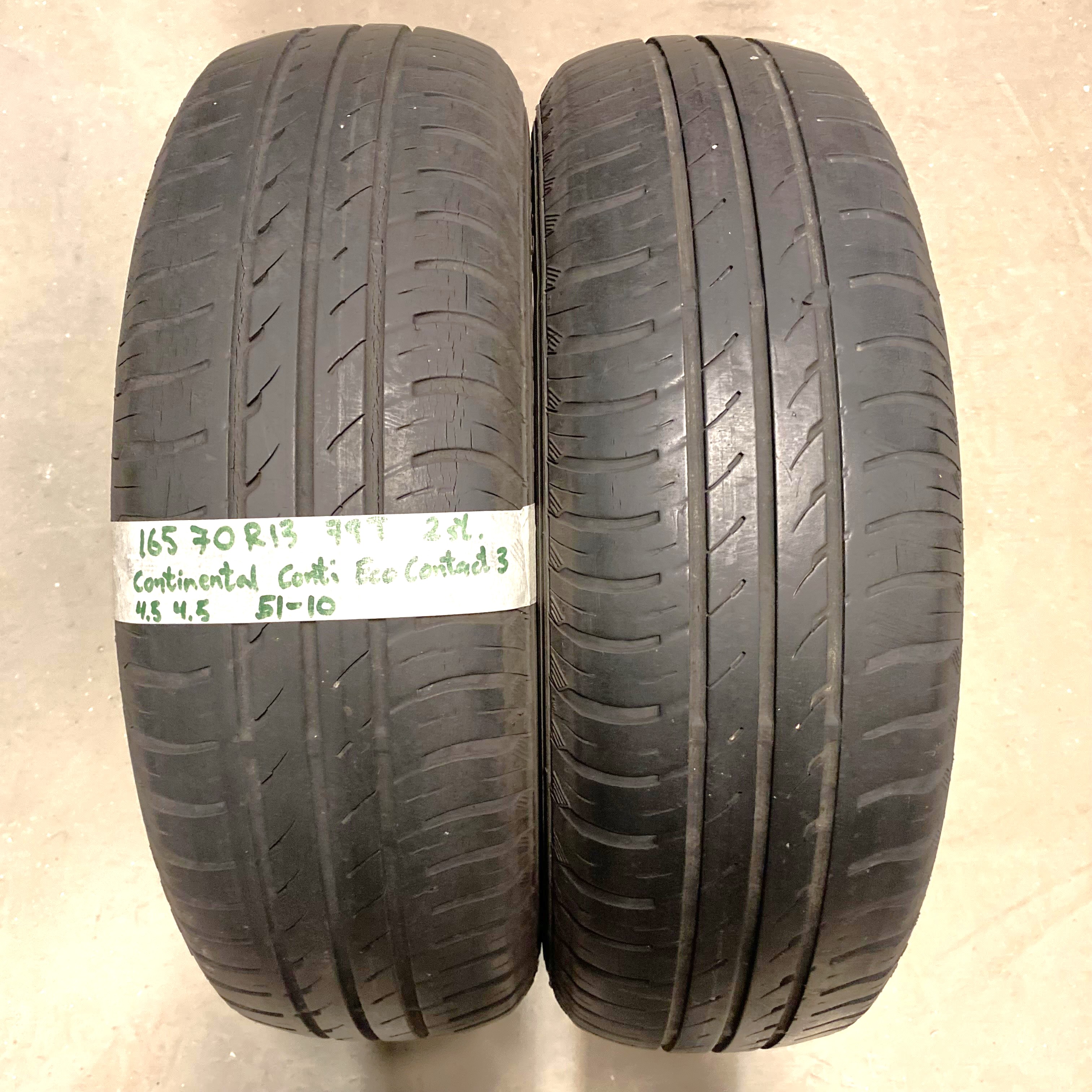 13" BEGAGNADE SOMMARDÄCK | 2 st 165/70 R13 79T Continental Conti Eco Contact 3 * Sprickor | V51-10 | 4.5|4.5 mm | X-4