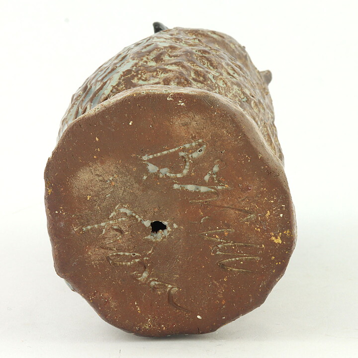 Bengt Wall (1960s) Brown Owl with Relief Decor 13 cm