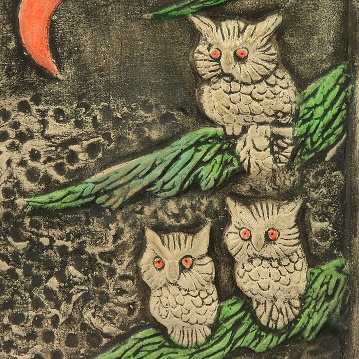 Töreboda社  夜のフクロウの陶板  21cm  1960年代