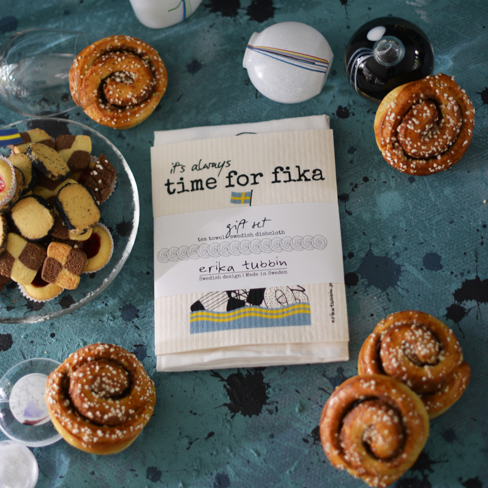 gåvoset ALWAYS FIKA kökshandduk + disktrasa  - 2