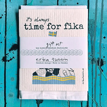 gåvoset ALWAYS FIKA kökshandduk + disktrasa 