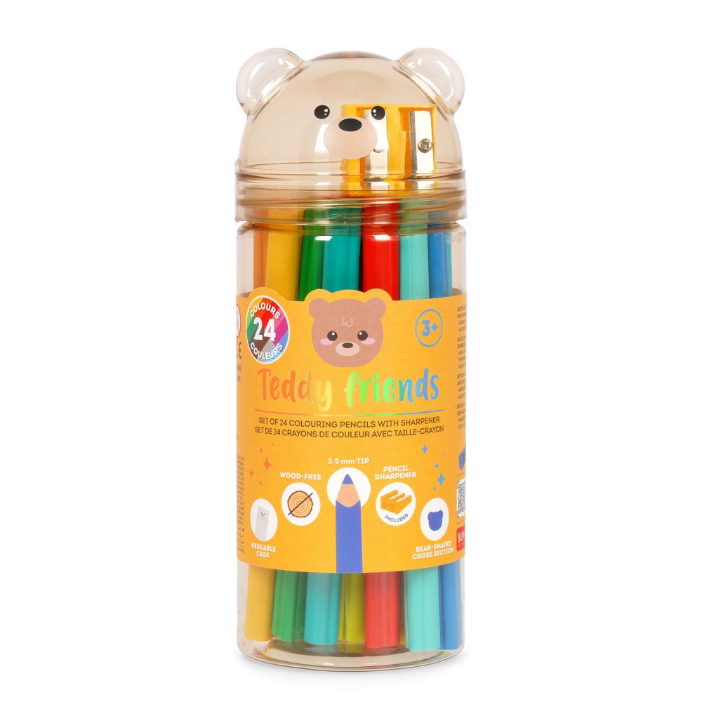 Teddy Friends Colouring pencils, sæt med 24 blyanter + blyantspidser