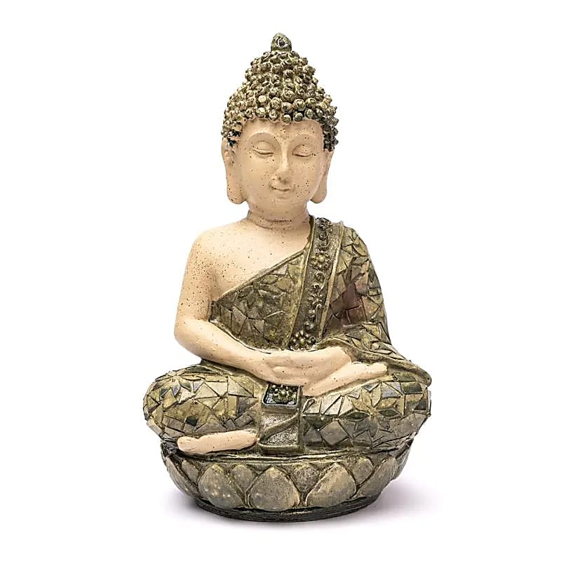 Meditation Buddha staty grön mosaik -- ±24cm