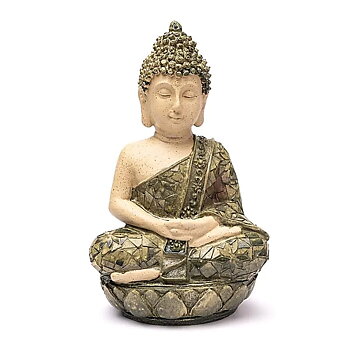 Meditation Buddha staty grön mosaik -- ±24cm