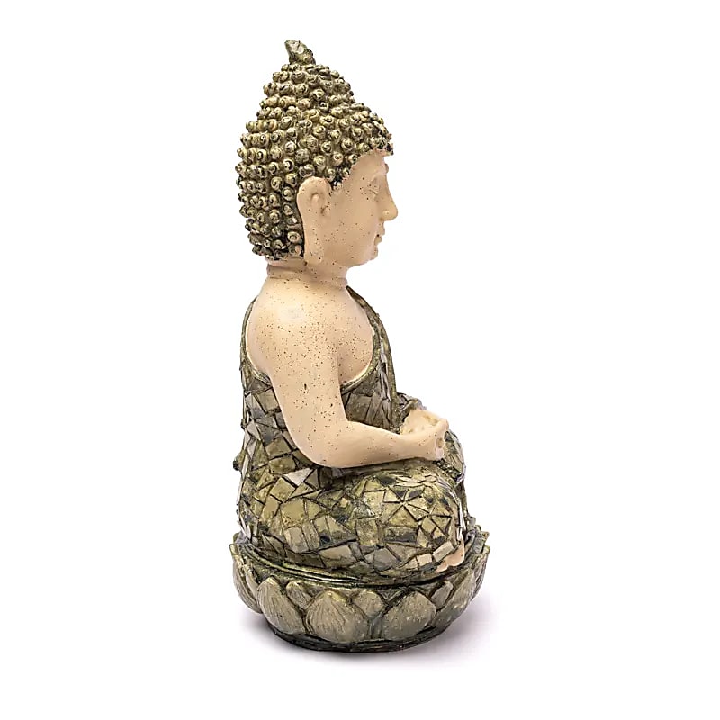 Meditation Buddha staty grön mosaik -- ±24cm - 2