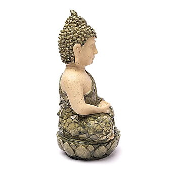 Meditation Buddha staty grön mosaik -- ±24cm