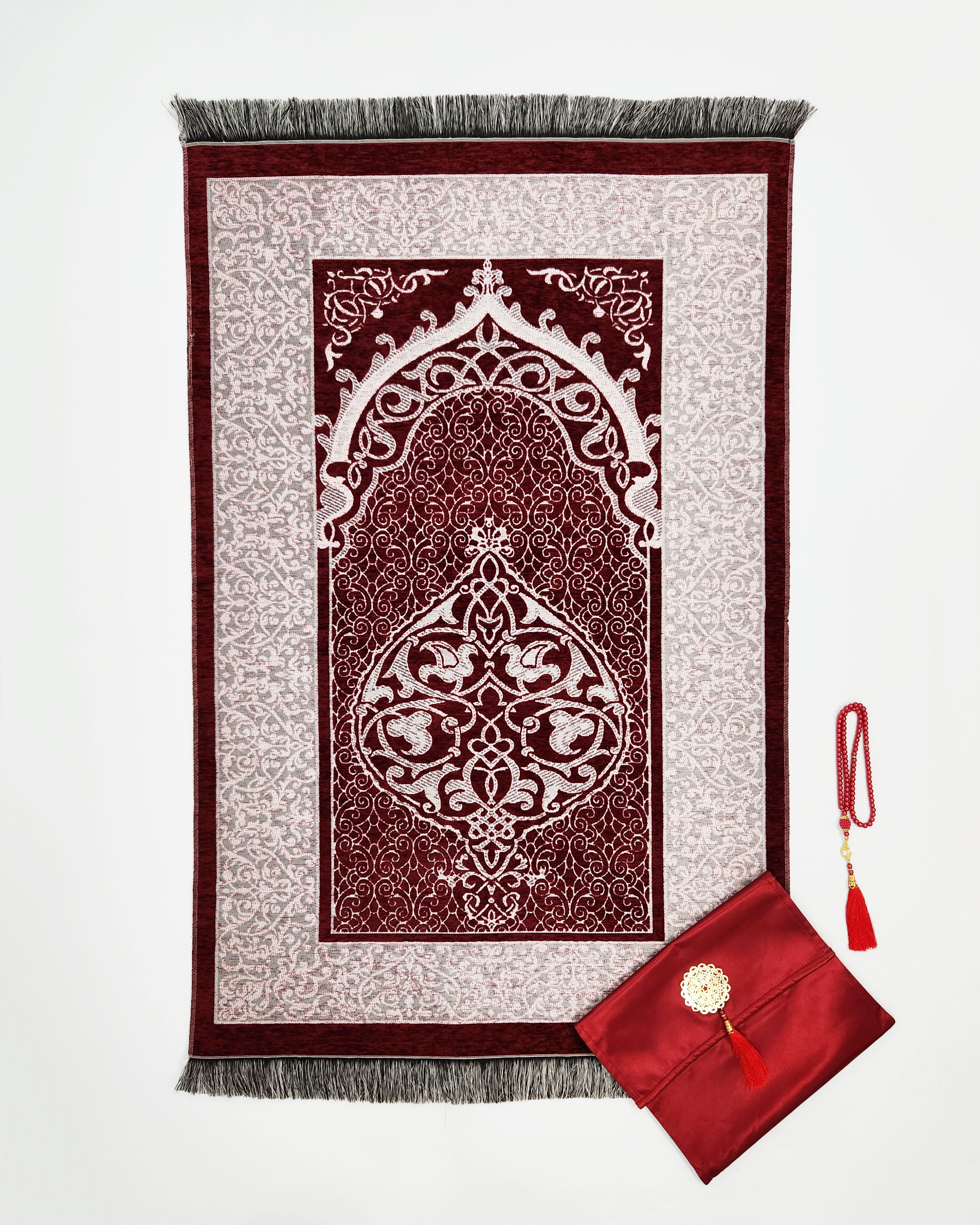 Gift set - Prayer mat with rosary - Maroon