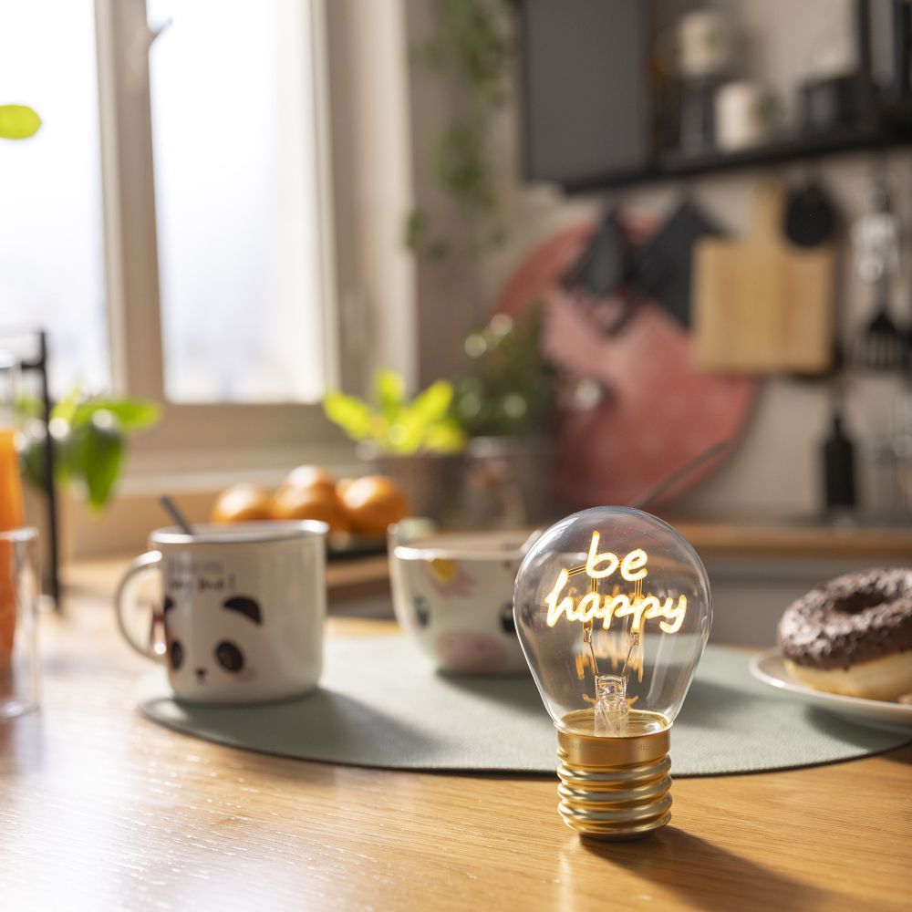 Bulb fiction, glödlampsformad bordslampa, Be happy - 5