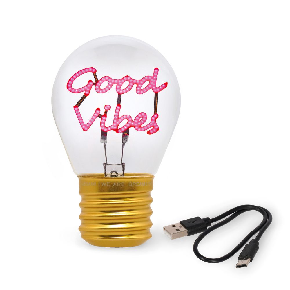 Bulb fiction, glødelampeformet bordlampe, Good vibes - 3