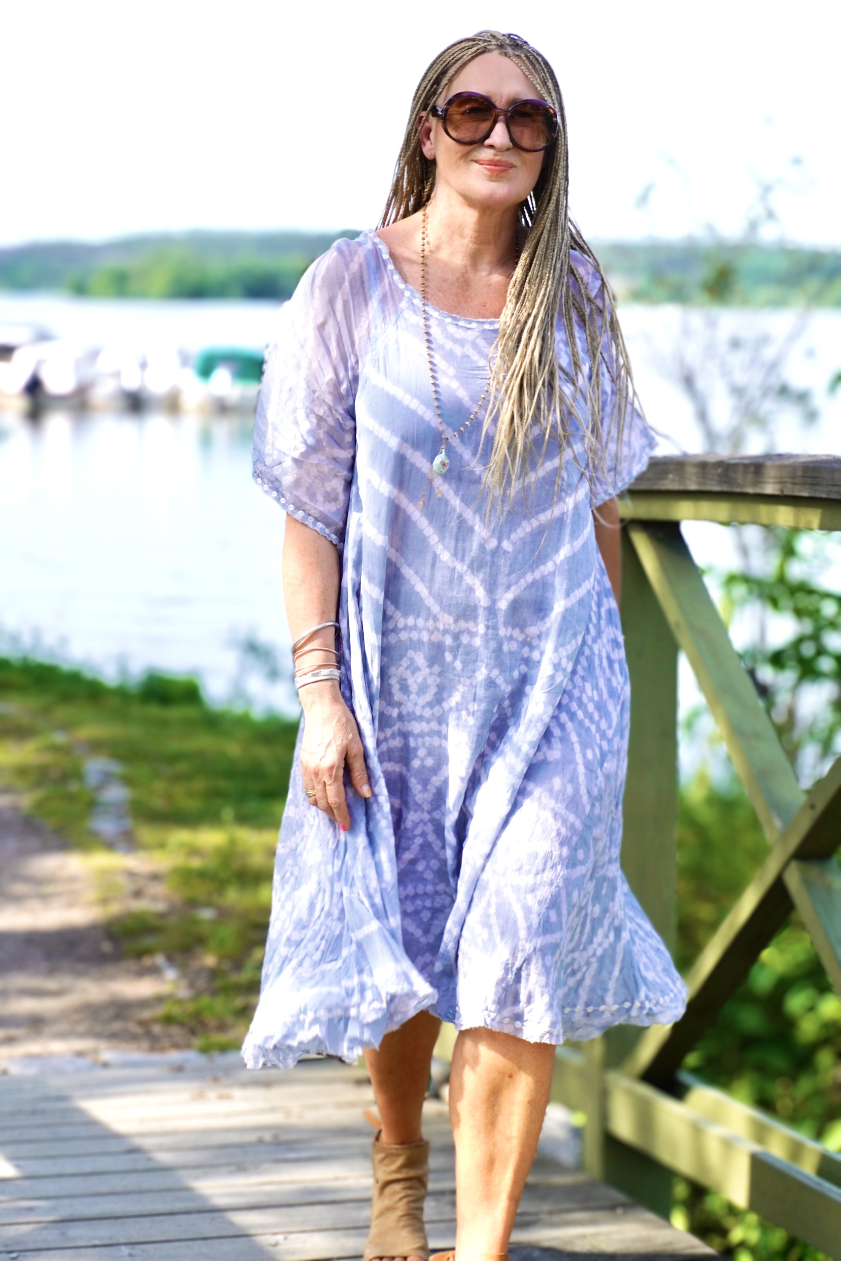 RAFI COTTON DRESS GREY BLUE  - 3
