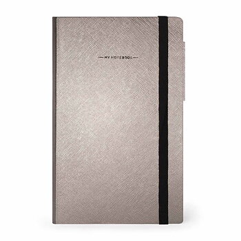 My Notebook : Skrivbok Grey Diamond Medium - linjerad med läderkänsla, pennhållare och resårband A6+