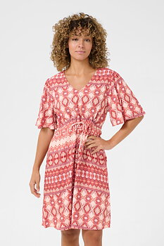 Cream Tiah Dress Ethnic Geometric Pale