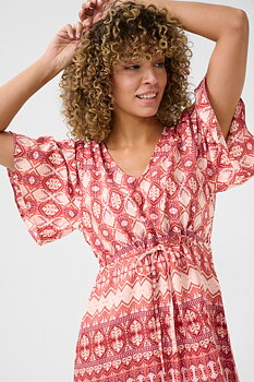 Cream Tiah Dress Ethnic Geometric Pale