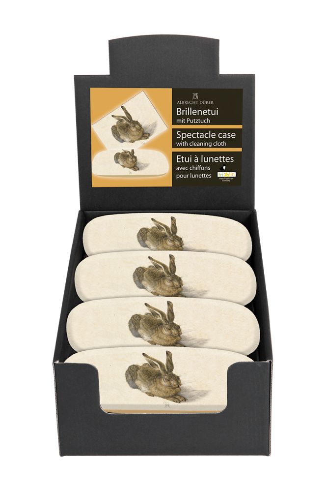 Brilleetuier med pudseklude, Dürer, Hare, Display med 8 stk, TEMA-produkt.