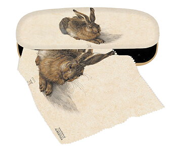 Brilleetuier med pudseklude, Dürer, Hare, Display med 8 stk, TEMA-produkt.