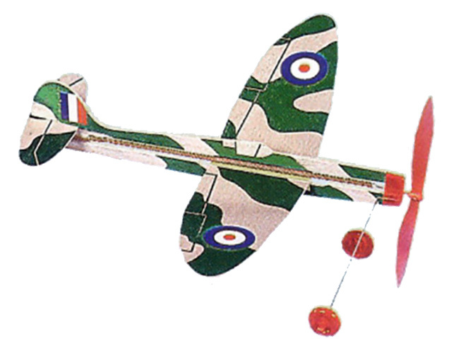 Spitfire with Rubber Band Motor, Balsa Wood Kit