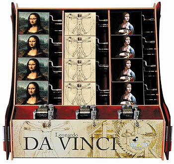 Spilledåser, Art & Music Box-display, Da vinci, Borddisplay med 36 stk. TEMA-produkt.