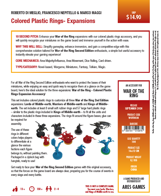 War of the Ring Coloured Plastic Rings Expansions Reprint - 2