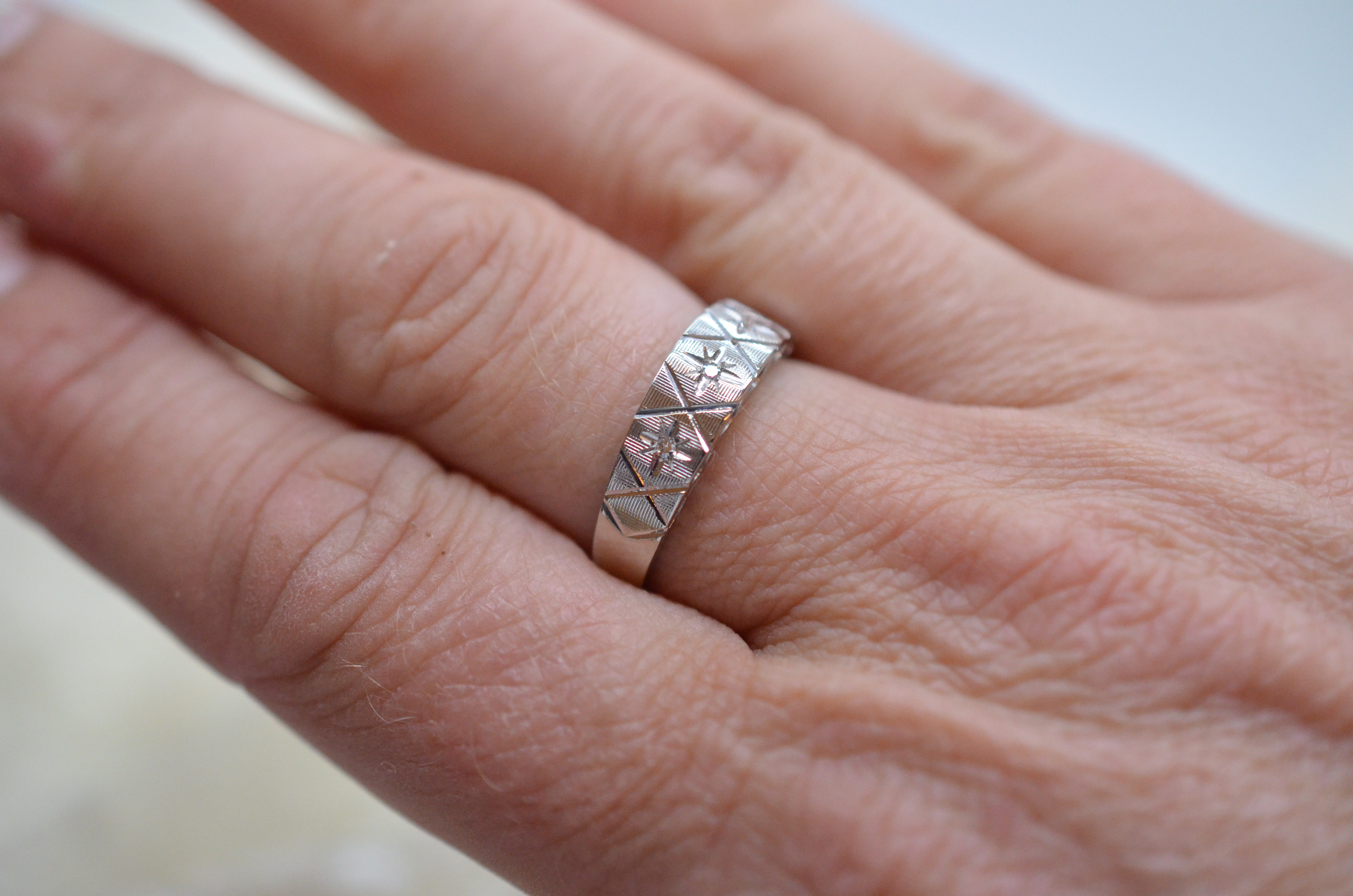 Vintage 18k white gold ring with diamonds - 3