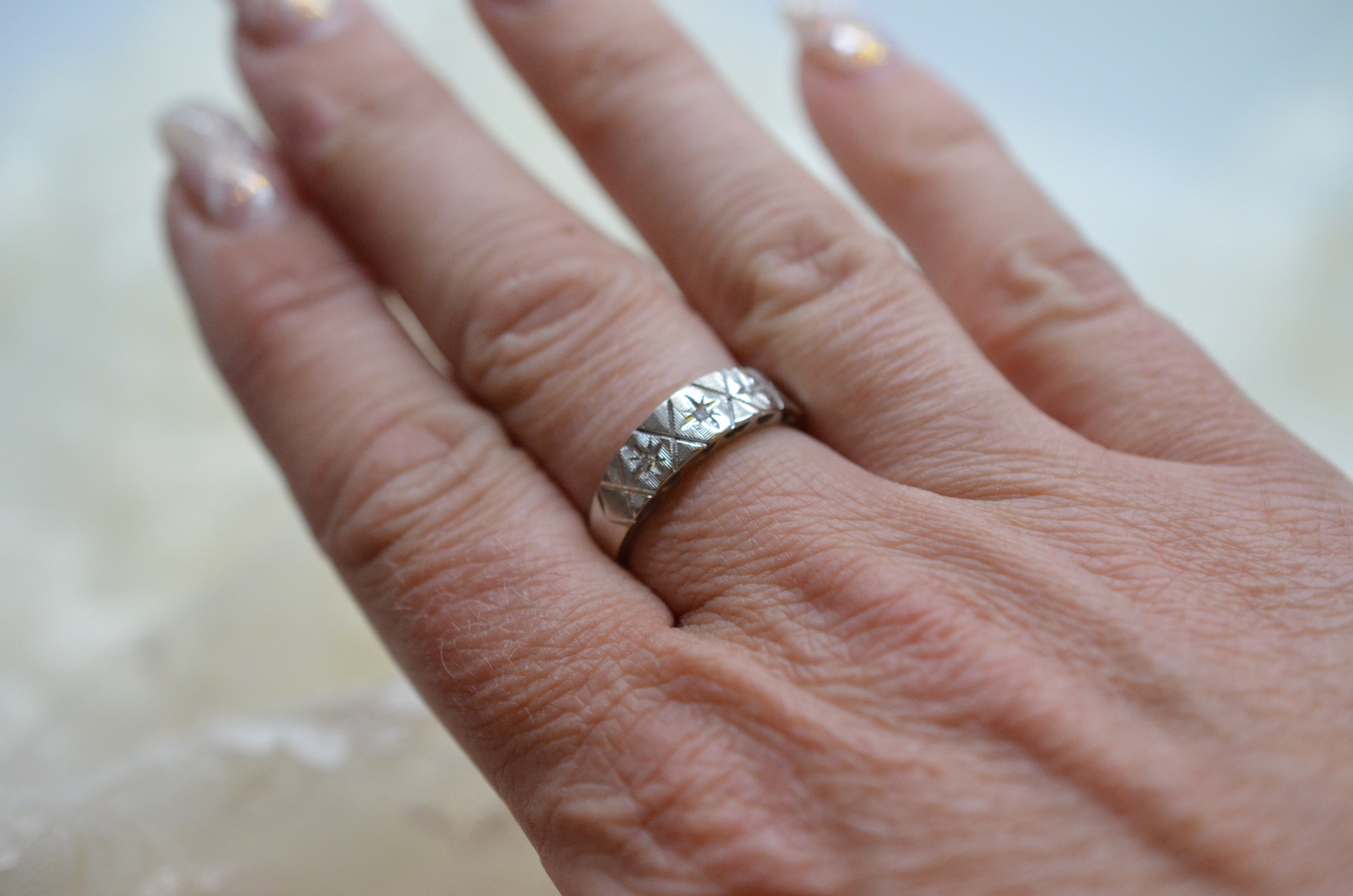 Vintage 18k white gold ring with diamonds - 4