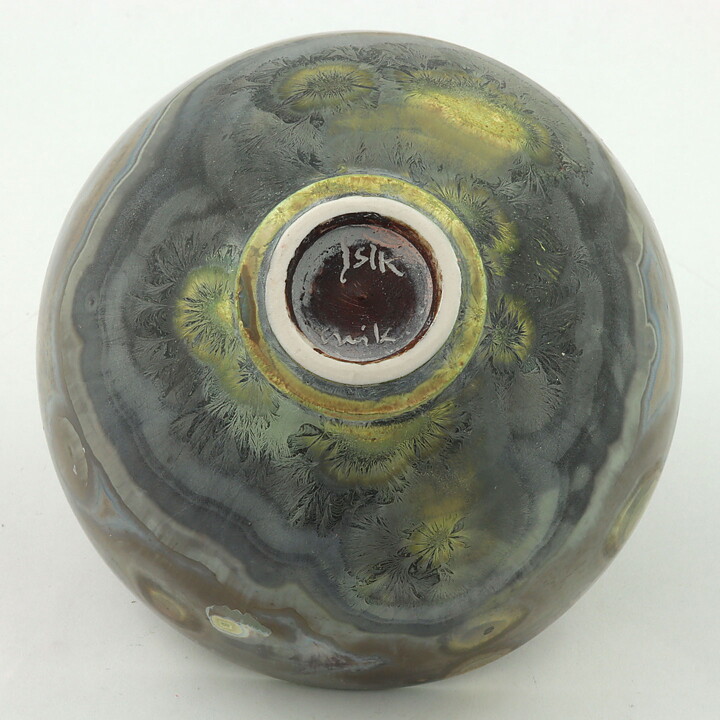 Isak Isaksson (2000s) Unique Chawan Bowl with Green Crystalline Glaze 12 cm  #15