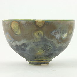 Isak Isaksson (2000s) Unique Chawan Bowl with Green Crystalline Glaze 12 cm  #15