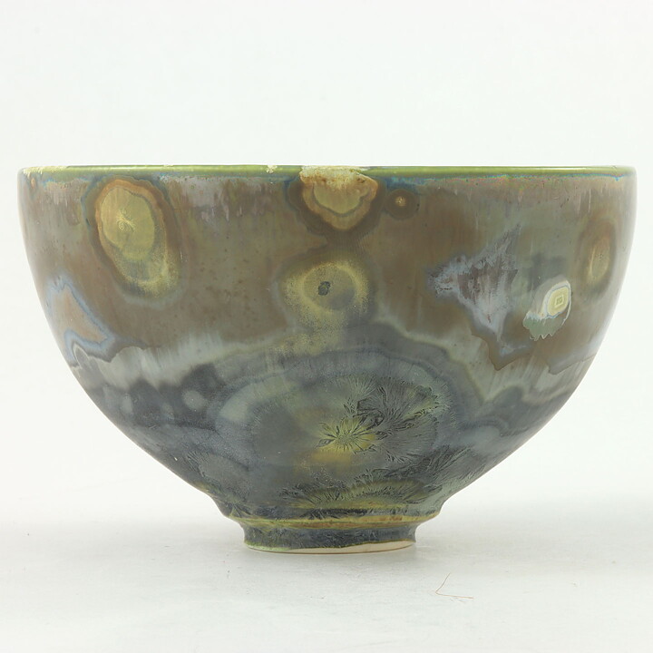Isak Isaksson (2000s) Unique Chawan Bowl with Green Crystalline Glaze 12 cm  #15