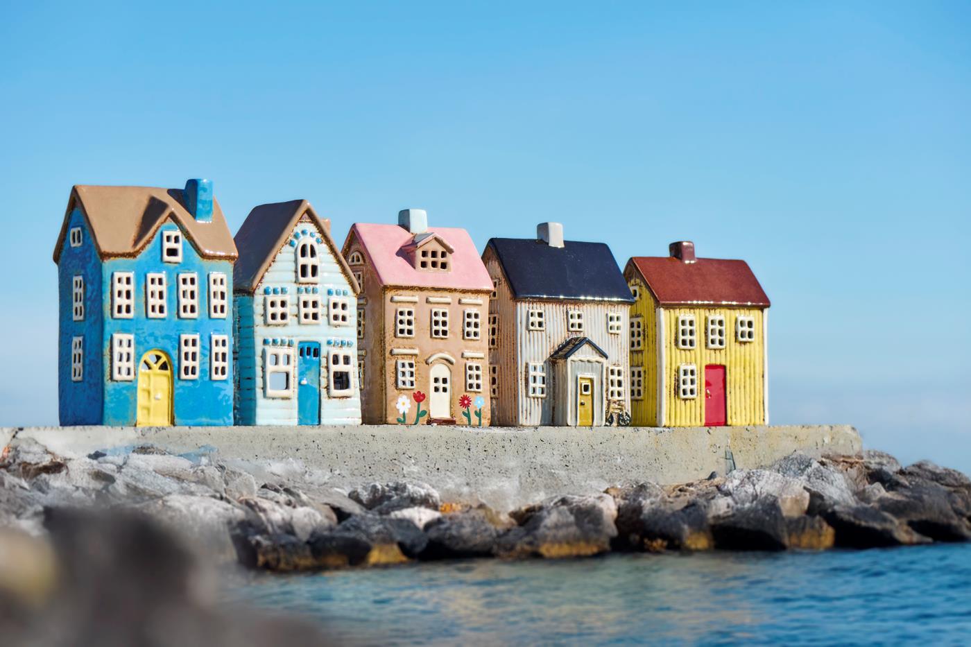 Keramikhus för värmeljus, Brunt med rosa tak , Nyhavn - Ib Laursen - 4