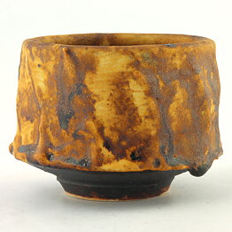 Isak Isaksson (2000s) Unique Chawan Bowl with Brown/Yellow Glaze 10 cm  #17
