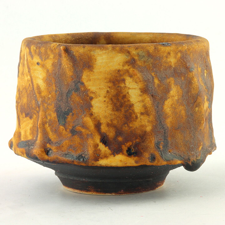 Isak Isaksson (2000s) Unique Chawan Bowl with Brown/Yellow Glaze 10 cm  #17