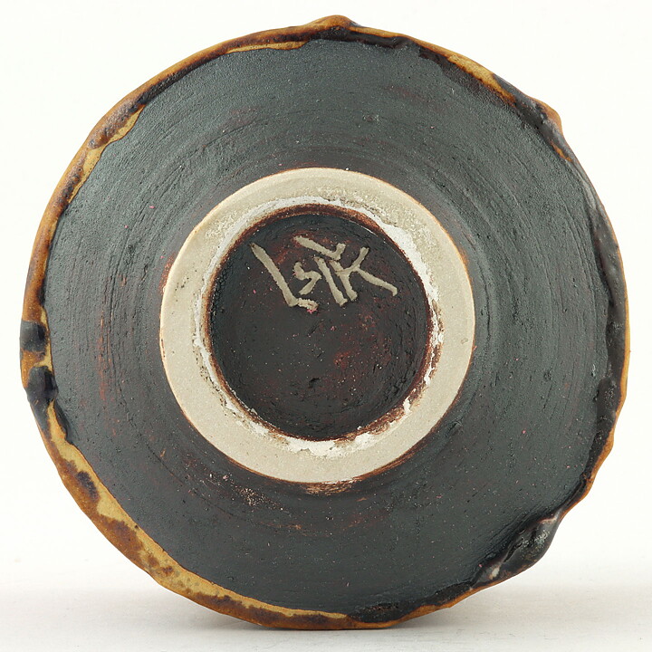 Isak Isaksson (2000s) Unique Chawan Bowl with Brown/Yellow Glaze 10 cm  #17
