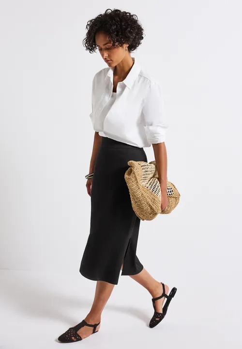 Style Pepica Rib Solid Skirt - Black - Street One