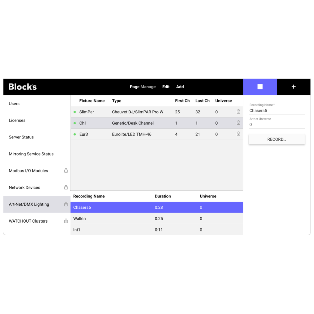 Pixilab - Server function: ArtNet recording - 2