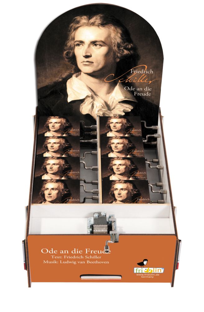 Spilledåser, Art & Music Box-display, Fredrich Schiller, Song of Joy, Borddisplay med 16 stk.+1 stk. demo. TEMA-Produkt