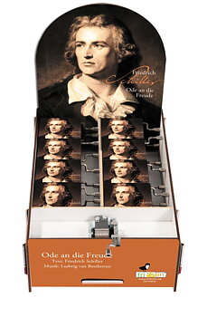 Spilledåser, Art & Music Box-display, Fredrich Schiller, Song of Joy, Borddisplay med 16 stk.+1 stk. demo. TEMA-Produkt