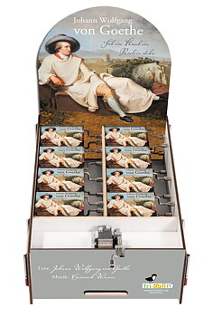 Spilledåser, Art & Music Box-display, Johann Wolfgang von Goethe, Sah ein Knab ein Röslein stehen, Borddisplay med 16 stk.+1 stk. demo. TEMA-Produkt