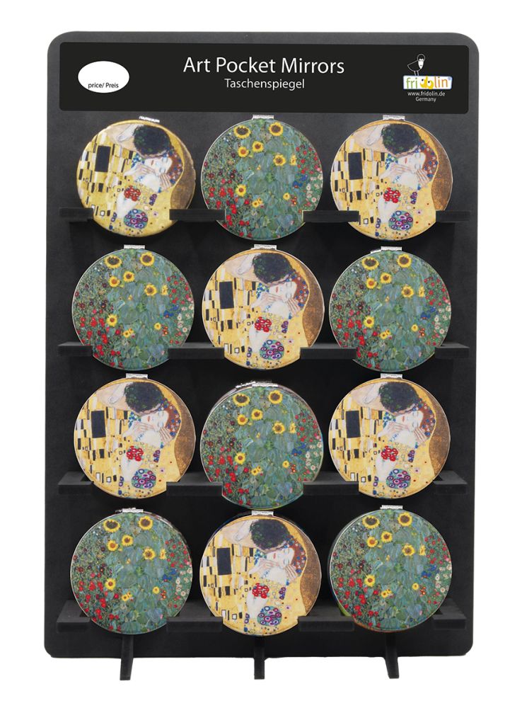 Rund fickspegel, tygklädd, Gustav Klimt, Bordsdisplay med 48 st. TEMA-produkt
