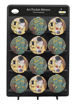 Rund fickspegel, tygklädd, Gustav Klimt, Bordsdisplay med 48 st. TEMA-produkt