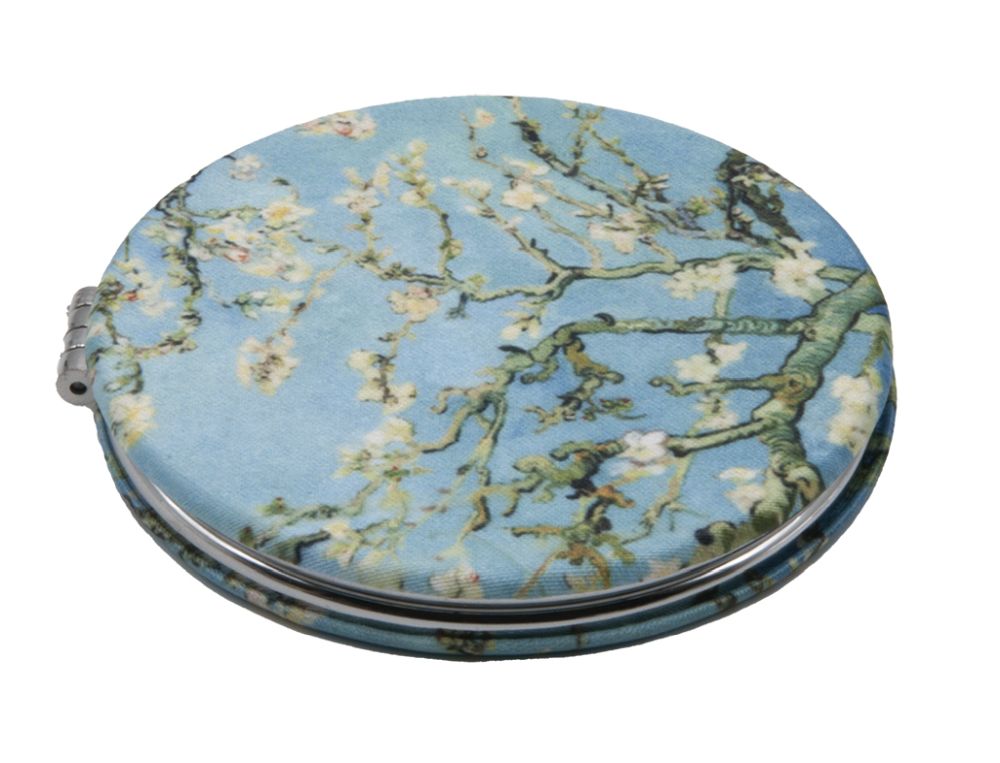 Rundt lommespejl, stofbeklædt, Van Gogh, Mandelblomster. TEMA-produkt