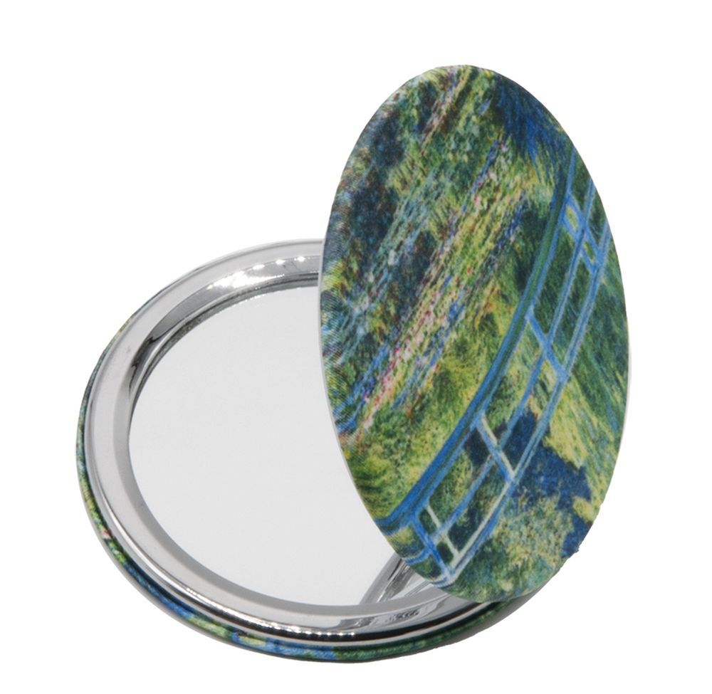 Rundt lommespejl, stofbeklædt, Monet, Bro over åkandedammen. TEMA-produkt - 2