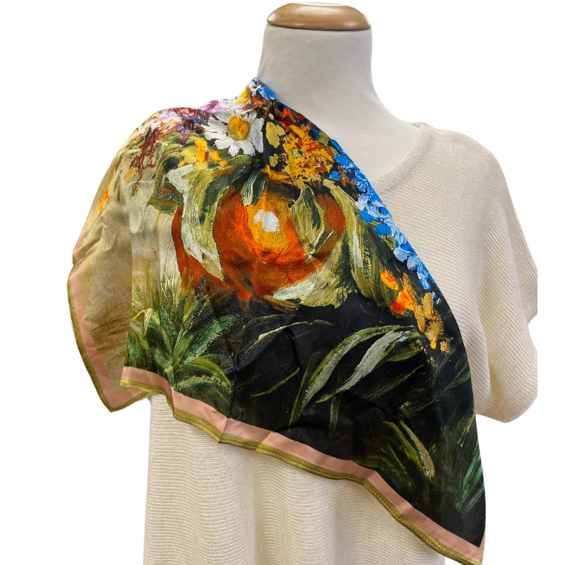 Sidenscarf -Blomstermålning- Fyrkant - 3