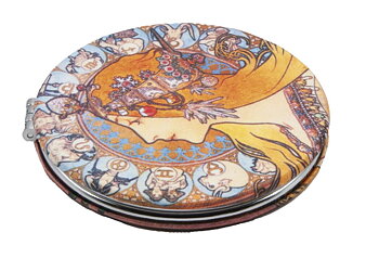 Rundt lommespejl, stofbeklædt, Art Nouveau, Zodiak. TEMA-produkt