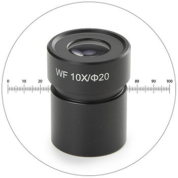 Okular med mikrosmerskala, 10mm/100 indelningar, 10x/22 mm